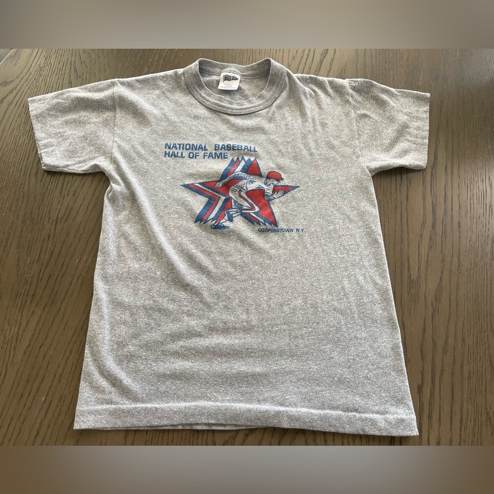 Vintage Baseball Hall of Fame T Shirt Size Youth L Large Grey Cooperstown NY